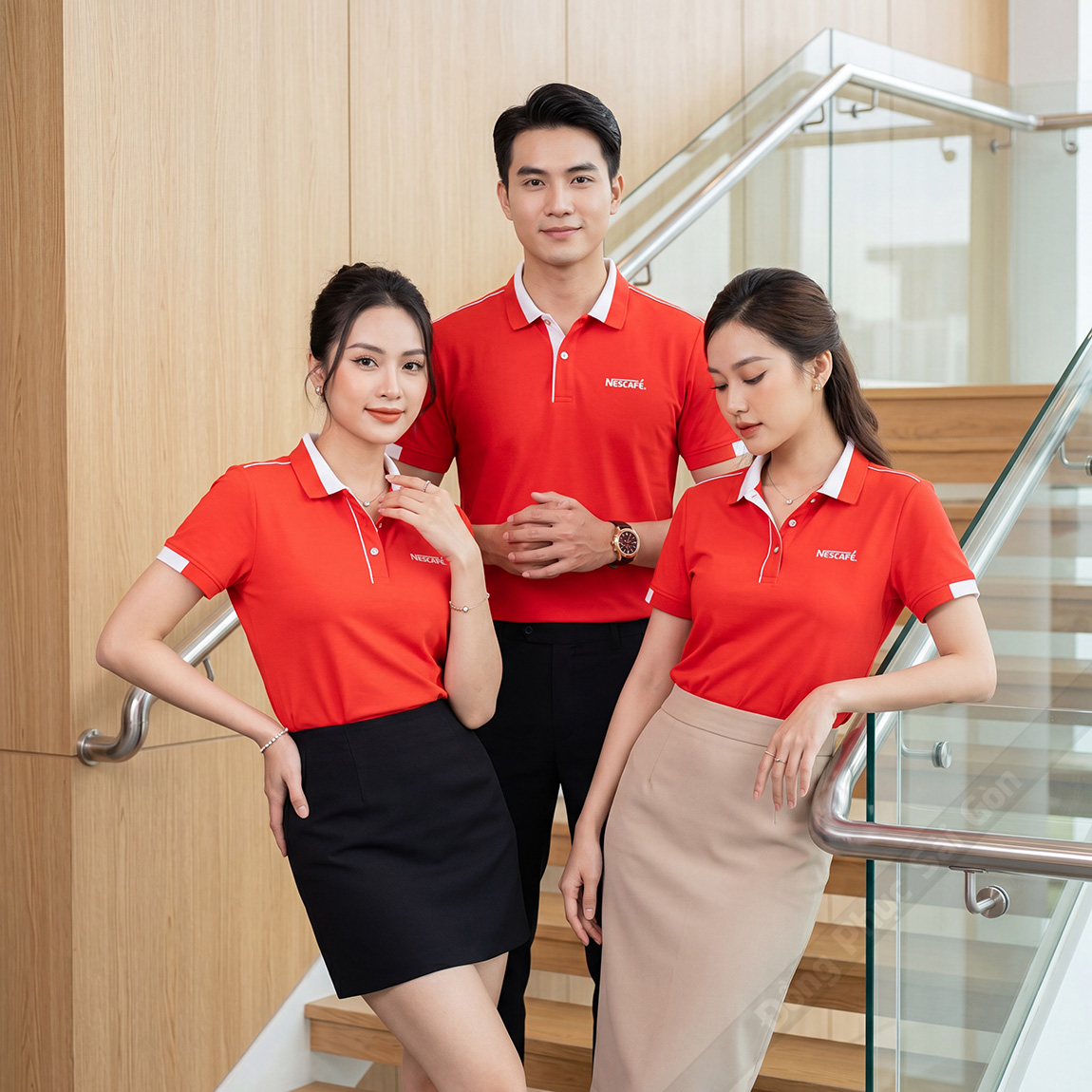 In áo polo đồng phục Nescafe màu đỏ nổi bật 2
