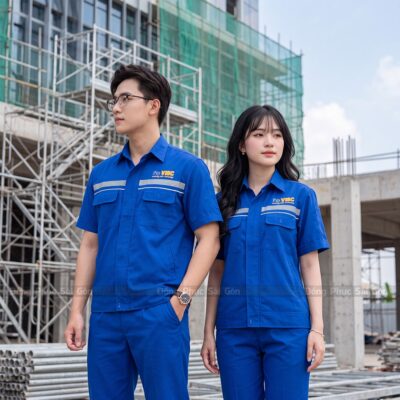 Mẫu áo đồng phục công nhân VISC màu xanh bích phối phản quang 1
