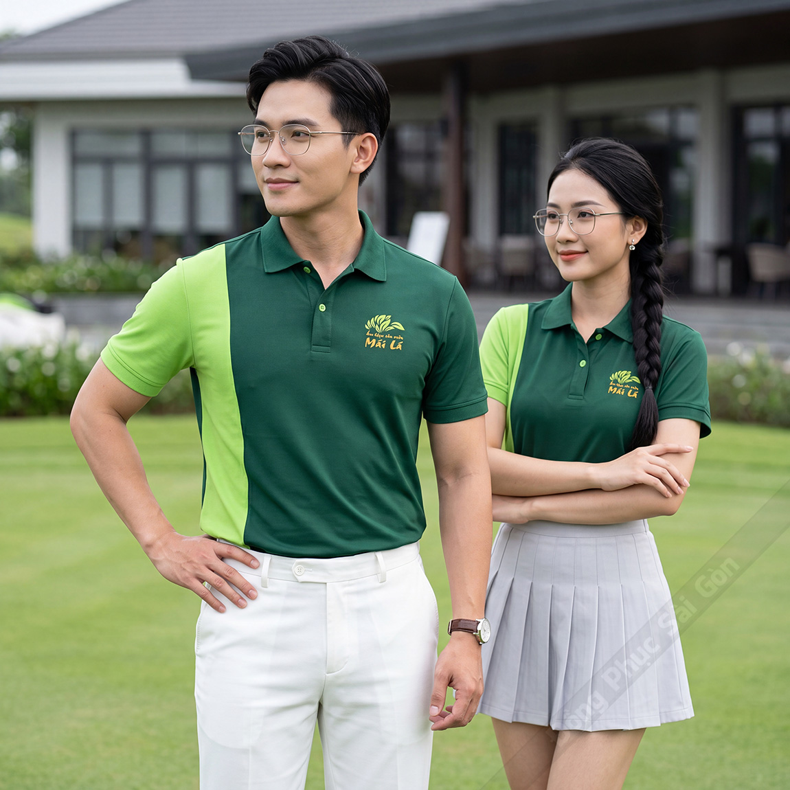 Mẫu áo polo đồng phục Ẩm Thực Mái Lá màu xanh lá 2