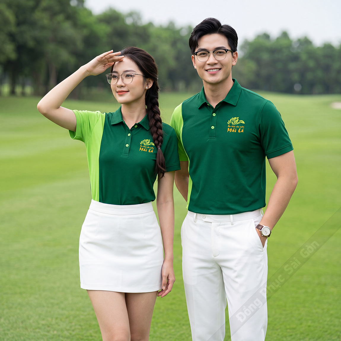 Mẫu áo polo đồng phục Ẩm Thực Mái Lá màu xanh lá 3