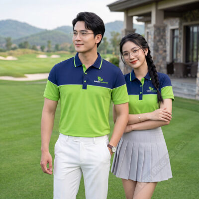 Mẫu áo polo đồng phục học sinh màu xanh lá phối xanh navy 1