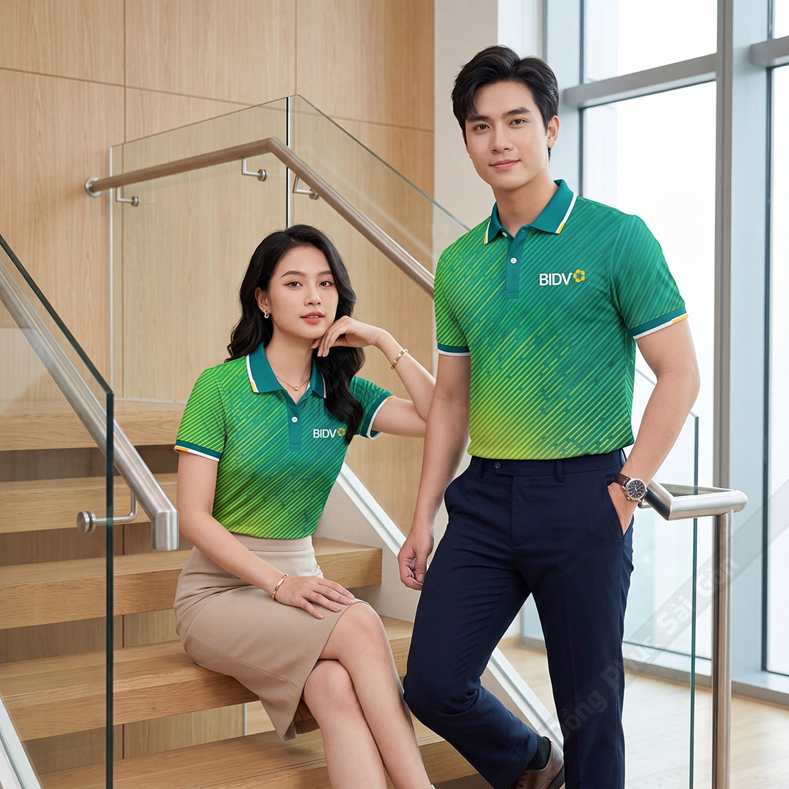 Mẫu áo thun công ty BIDV màu xanh in chuyển nhiệt cao cấp 2