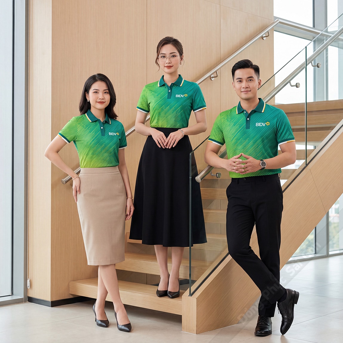 Mẫu áo thun công ty BIDV màu xanh in chuyển nhiệt cao cấp 4