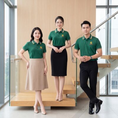 Mẫu đồng phục công ty đẹp nhất màu xanh lá 3