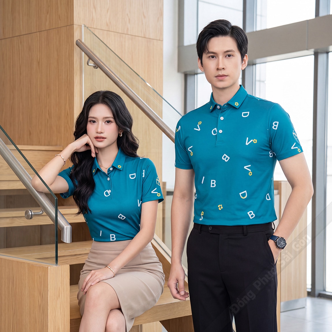 Mẫu đồng phục công ty màu xanh giá rẻ 4
