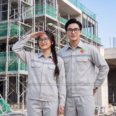 May áo đồng phục công nhân phối phản quang chất vải đẹp 1