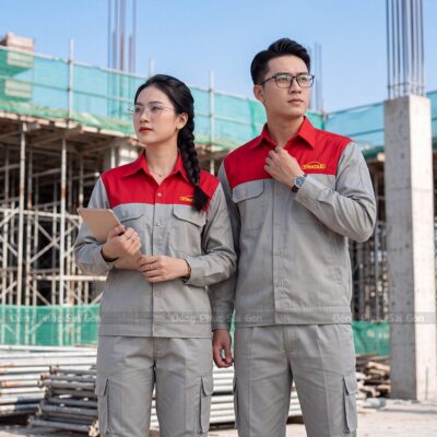 May áo thun công nhân Vinataxi màu xám phối đỏ 1