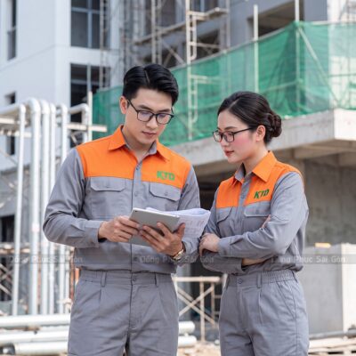 May đồ bảo hộ lao động KTD màu xám phối cam 1