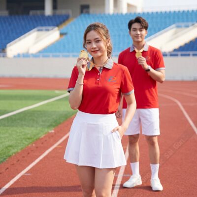 May đồng phục áo thun chất liệu co giãn thấm hút 1