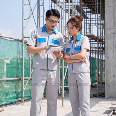 May đồng phục công nhân giá rẻ tay ngắn phối màu hiện đại 1