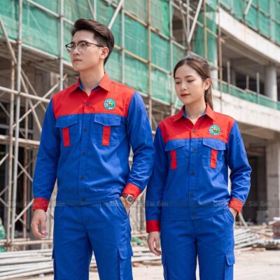 Quần áo công nhân màu xanh bích phối đỏ DCN260009 1