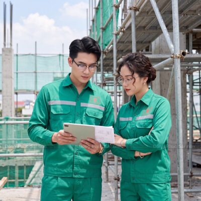 Quần áo công nhân màu xanh ngọc phối phản quang cao cấp 1