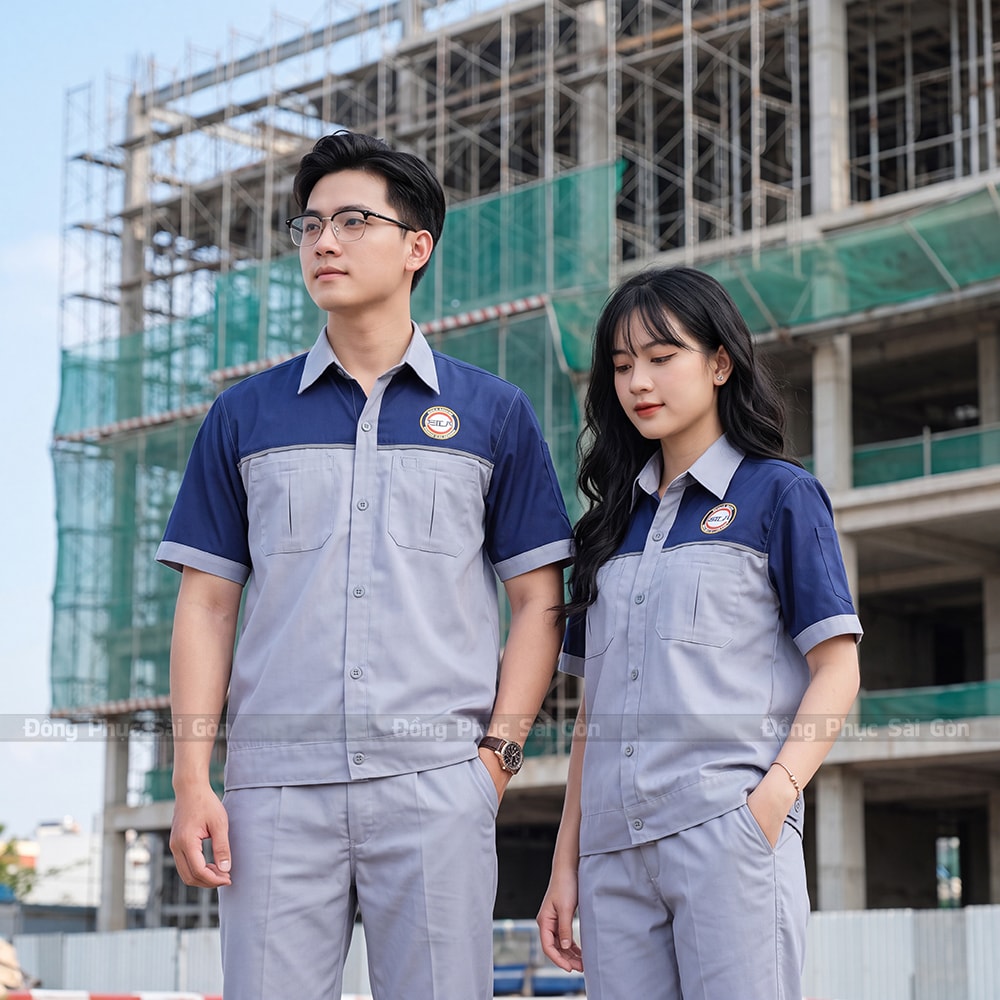Quần áo công nhân tay ngắn logo in pet đẹp 3
