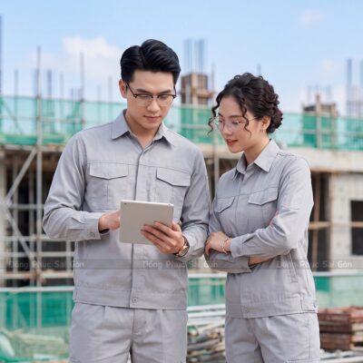 Quần áo đồng phục công nhân màu xám basic 1