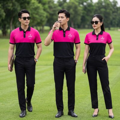 Thiết kế áo thun đồng phục màu đen phối hồng 1