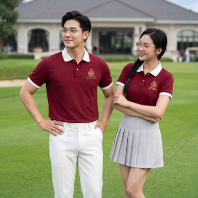 Xưởng may áo thun giá rẻ màu đỏ đô phối trắng 1