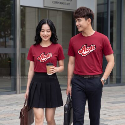 Áo cổ tròn có sẵn màu đỏ form chuẩn 2