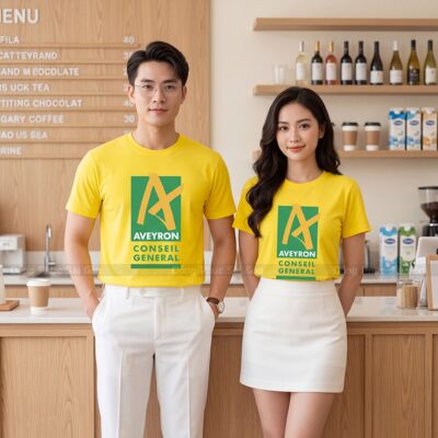 Áo cổ tròn có sẵn màu vàng giá tốt cho doanh nghiệp 10