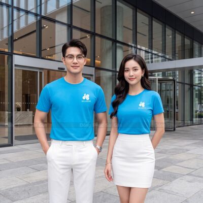 Áo cổ tròn đồng phục có sẵn màu xanh dương 1