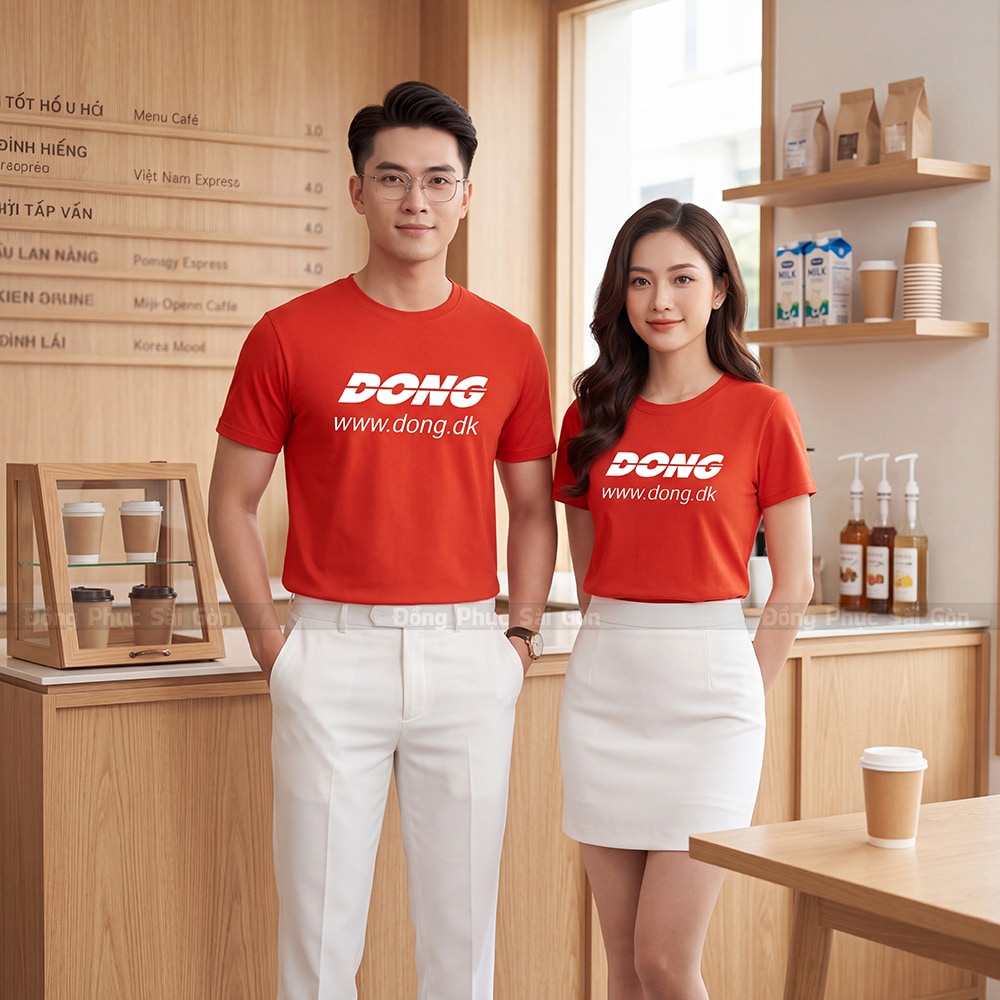 Áo cổ tròn đồng phục may sẵn màu cam đẹp, đủ size 3