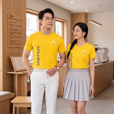 Áo cổ tròn đồng phục may sẵn màu vàng cao cấp 2