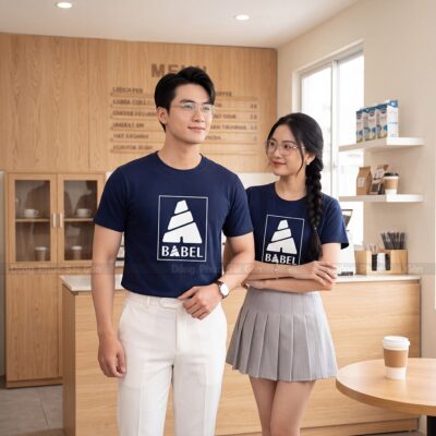 Áo cổ tròn đồng phục may sẵn màu xanh navy 3