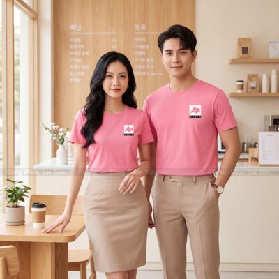 Áo cổ tròn may sẵn màu hồng giá xưởng số lượng lớn 2