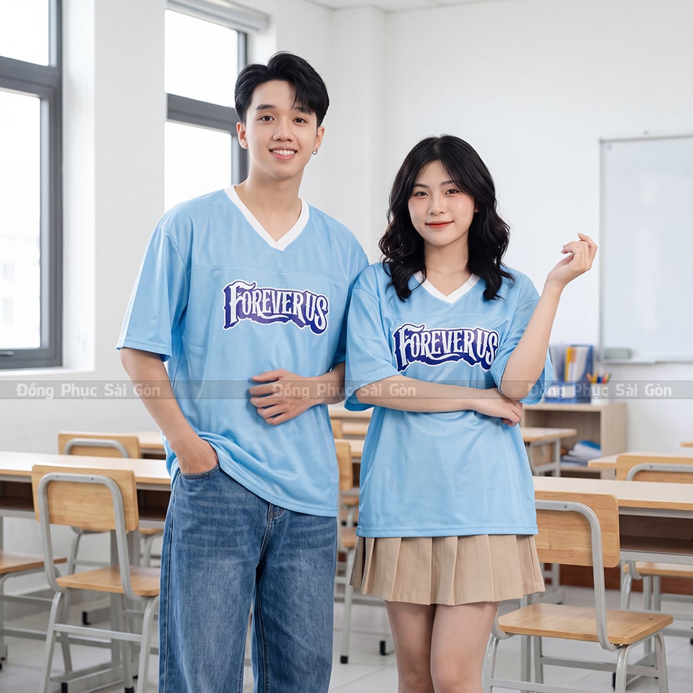 Áo phông đồng phục lớp màu xanh dương chất lượng cao 2