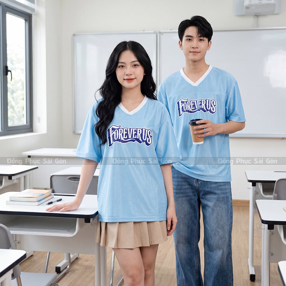 Áo phông đồng phục lớp màu xanh dương chất lượng cao 4