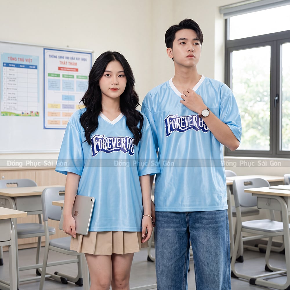 Áo phông đồng phục lớp màu xanh dương chất lượng cao 7