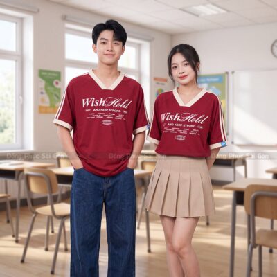 Áo phông lớp màu đỏ cá tính 1