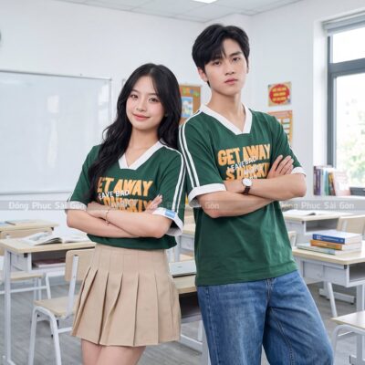 Áo thun áo lớp đẹp màu xanh lá năng động 2