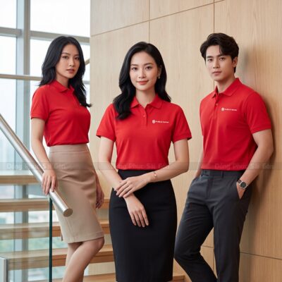 Áo thun cổ bẻ may sẵn màu đỏ giá tốt 3