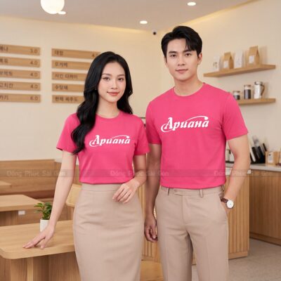 Áo thun cổ tròn có sẵn màu hồng đẹp cho công ty 2