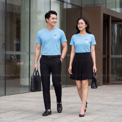 Áo thun cổ tròn may sẵn thiết kế trẻ trung cho nhân viên 2