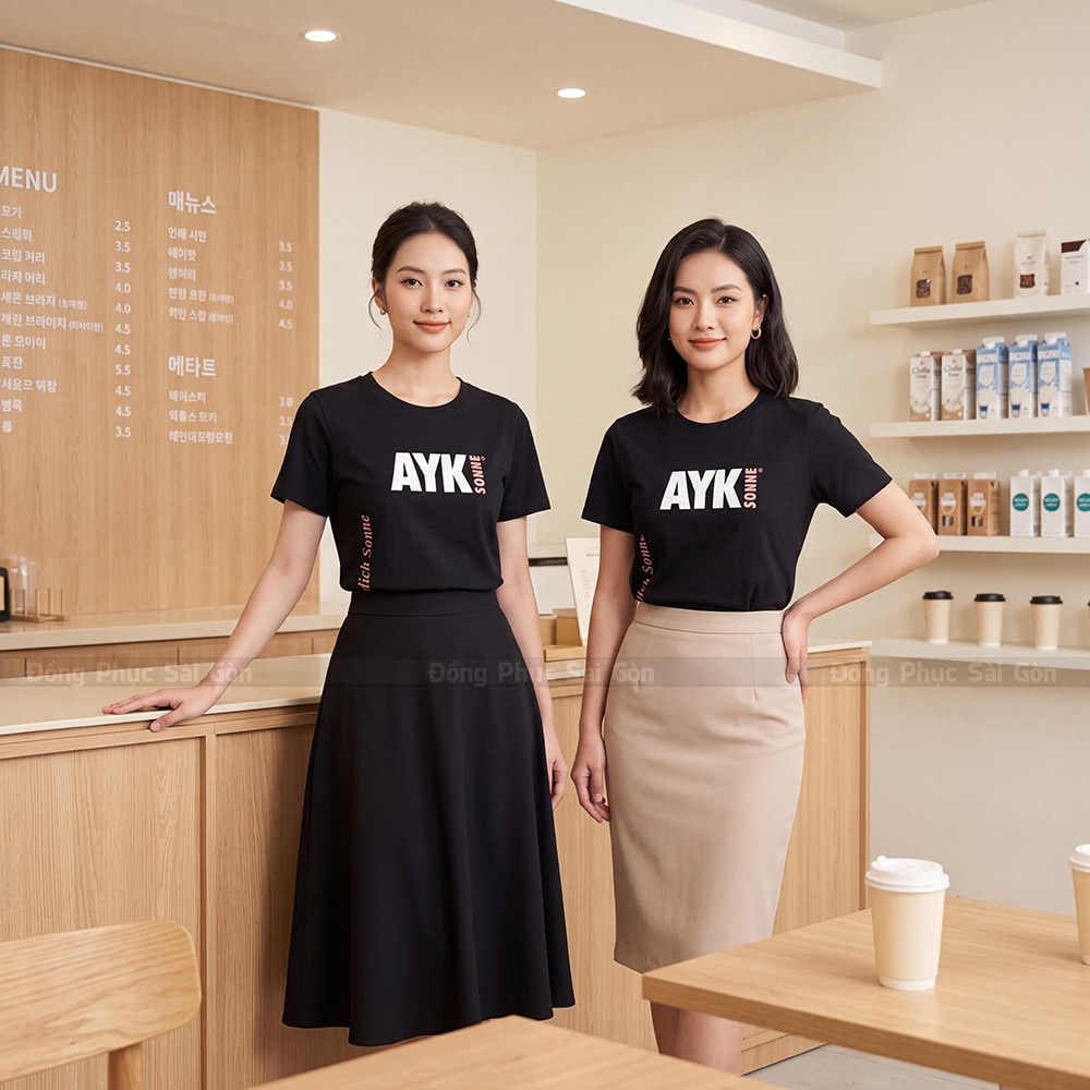 Đồng phục cổ tròn có sẵn màu đen giá rẻ 3