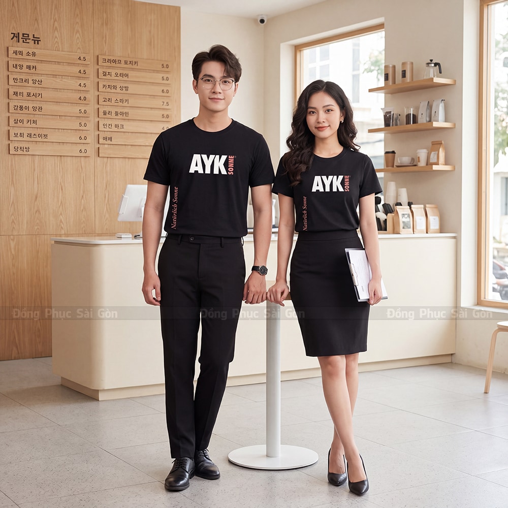 Đồng phục cổ tròn có sẵn màu đen giá rẻ 4