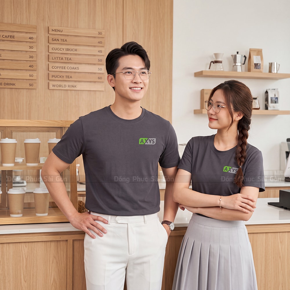 Đồng phục cổ tròn may sẵn màu xám cao cấp 2