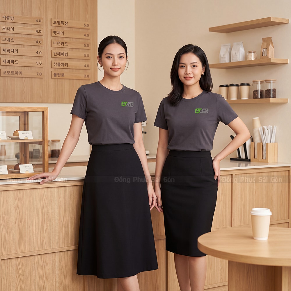 Đồng phục cổ tròn may sẵn màu xám cao cấp 4