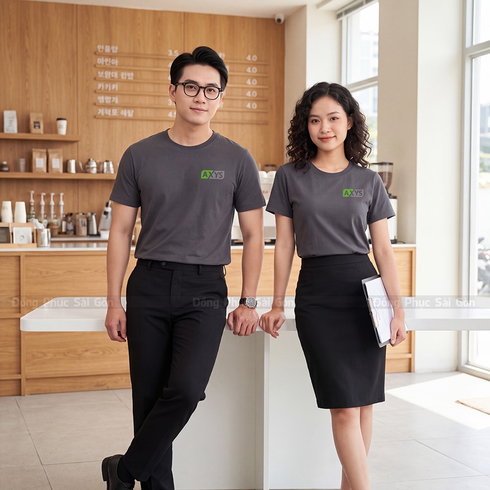 Đồng phục cổ tròn may sẵn màu xám cao cấp 5