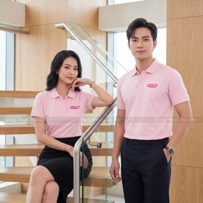 Đồng phục polo may sẵn màu hồng phấn 4