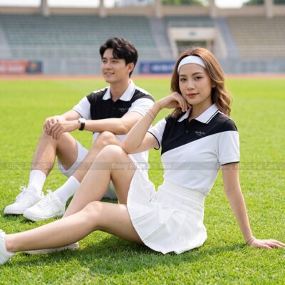 Áo phông đồng phục công sở màu trắng phối đen 1