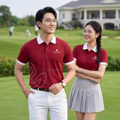 Áo phông đồng phục đẹp màu đỏ phối trắng năng động 2