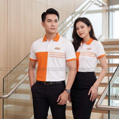Áo phông đồng phục đẹp màu trắng phối cam 2