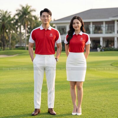 Áo thun có cổ đồng phục màu đỏ phối trắng 3