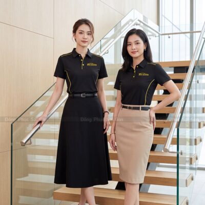 Mẫu đồng phục đẹp màu đen phối vàng hiện đại