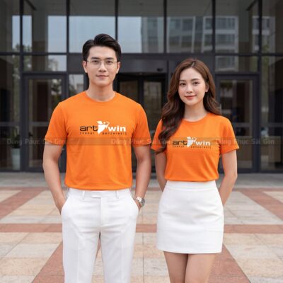 Áo cổ tròn đồng phục may sẵn màu cam giá rẻ tối ưu chi phí 2