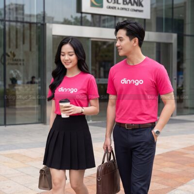 Áo cổ tròn đồng phục may sẵn màu hồng số lượng lớn 5
