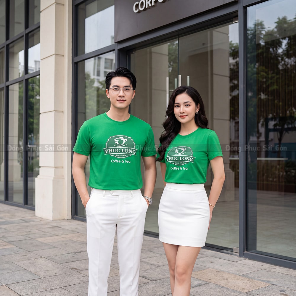 Áo cổ tròn đồng phục may sẵn màu xanh lá giá rẻ 2