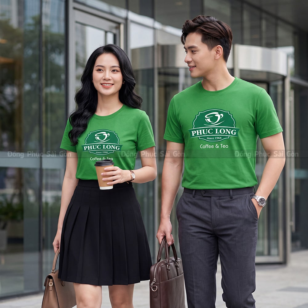 Áo cổ tròn đồng phục may sẵn màu xanh lá giá rẻ 5